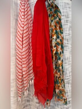 🌞 Lot of Summer Spring Fall Scarves Sarongs Orange Teal Coral Stripe Floral
